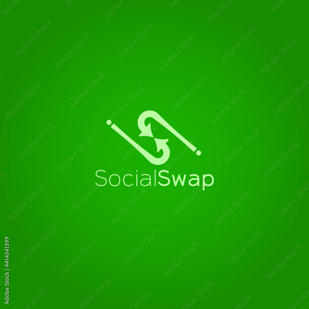 Arrows drawn with end to end social swap logo design green background Arrows drawn with end to end social swap logo design green background