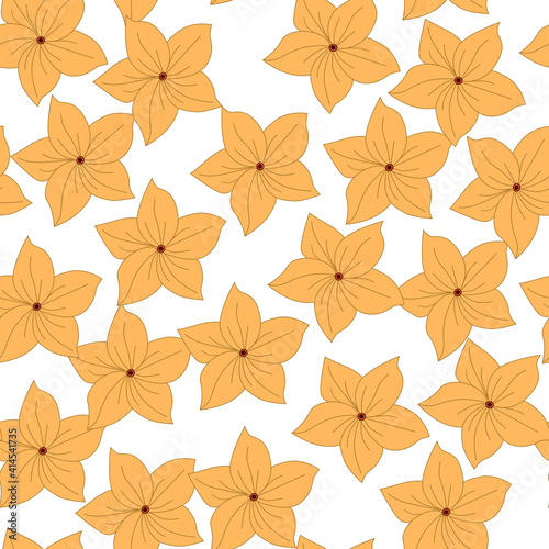 Seamless pattern of yellow flowers on a white background  a repeating background for any web design  textiles  postcards.