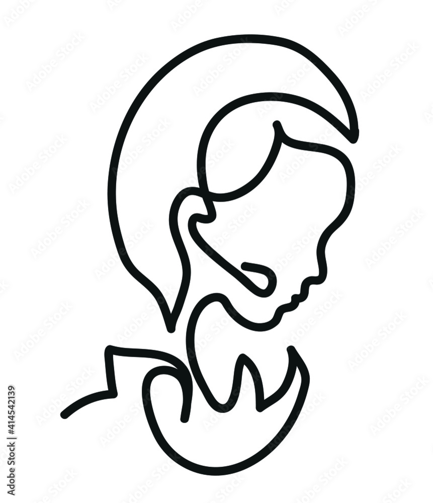Obraz premium One line drawing of woman support with telephone headset. One continuous line drawing of officer woman with headset phone.