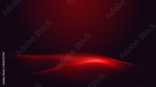 Dot red purple wave line light gradient dark background. Abstract technology big data digital background. 3d rendering.