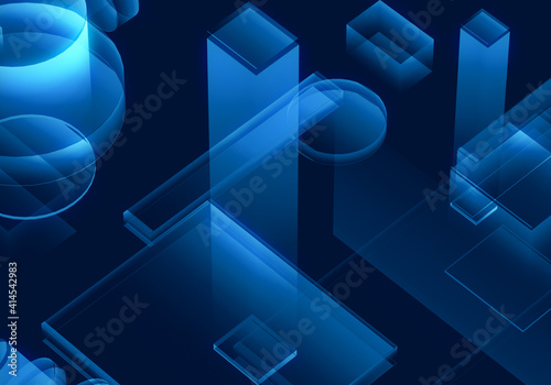 Cyber blue isometric neon city virtual reality background. Abstract technology innovation future digital background. 3d rendering. © Papapig
