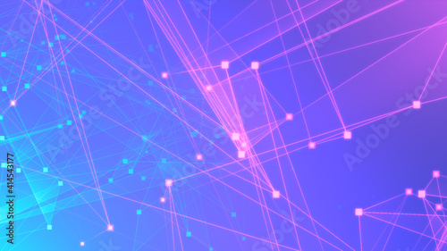 Abstract purple blue polygon tech network with connect technology background. Abstract dots and lines texture background. 3d rendering.