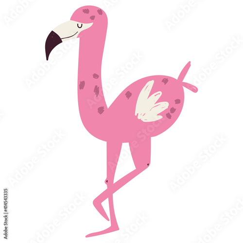 flamingo bird jungle animal cartoon hand drawn isolated