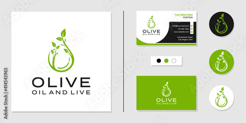 Oil and leaf nature logo and business card design template