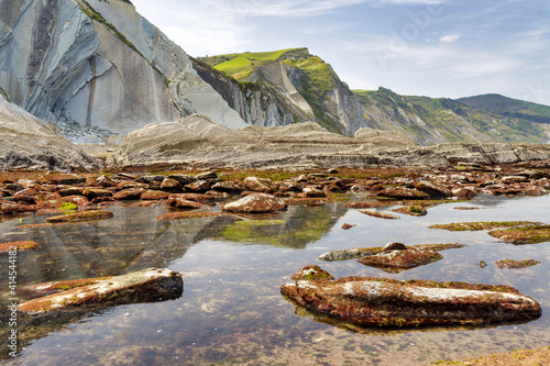 Flysch in the coast of Zumaia, Basque Coast Unesco Geopark, Spain.