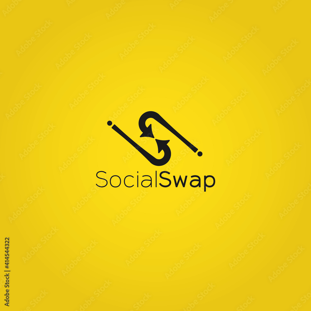 Arrows drawn with end to end social swap logo design yellow background Arrows drawn with end to end social swap logo design yellow background