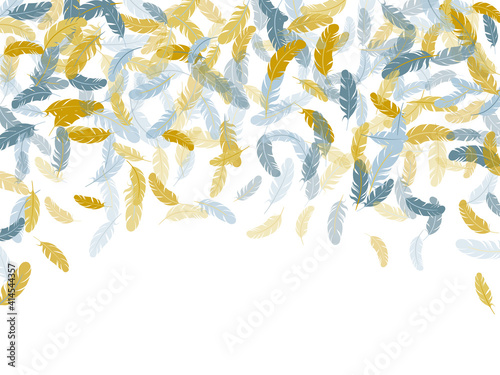 Fluffy twirled feathers on white design.
