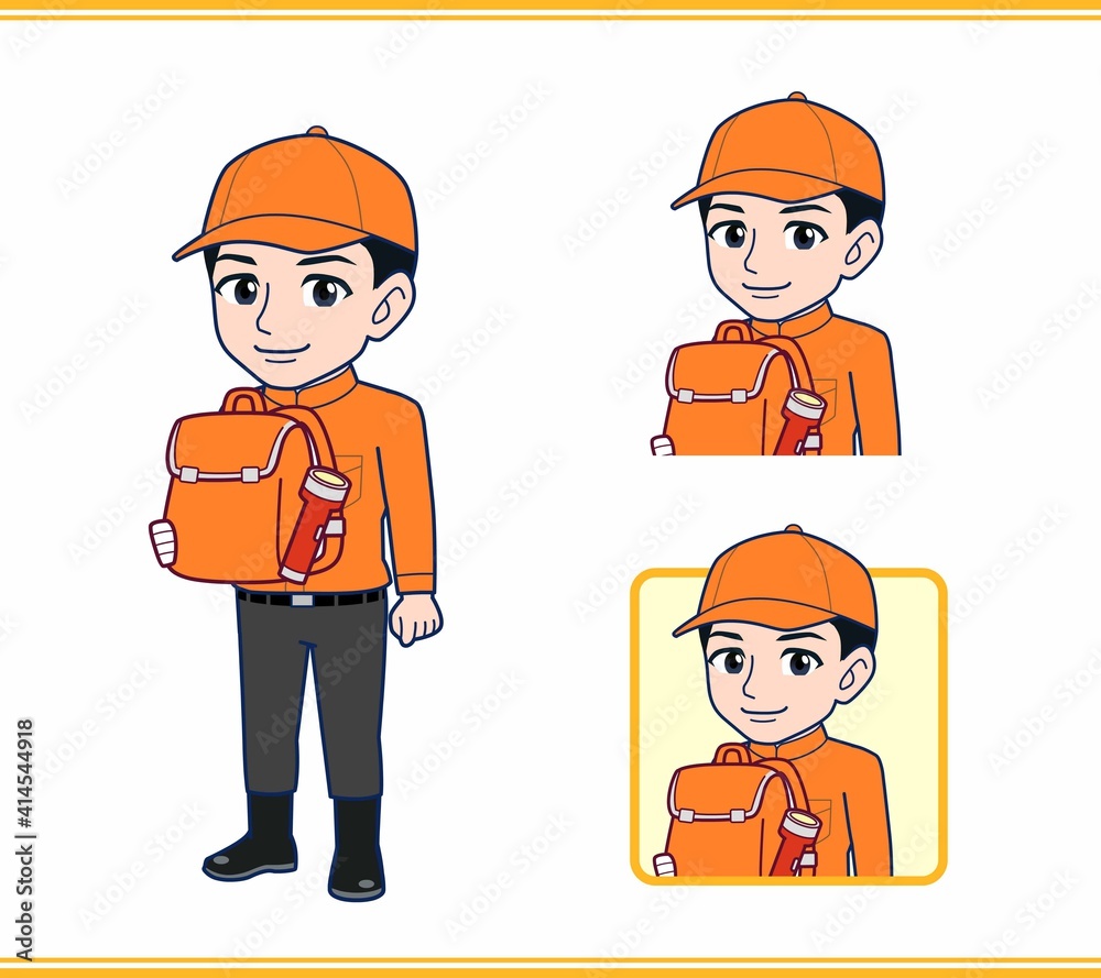 Young man in orange work clothes Young man in orange work clothes