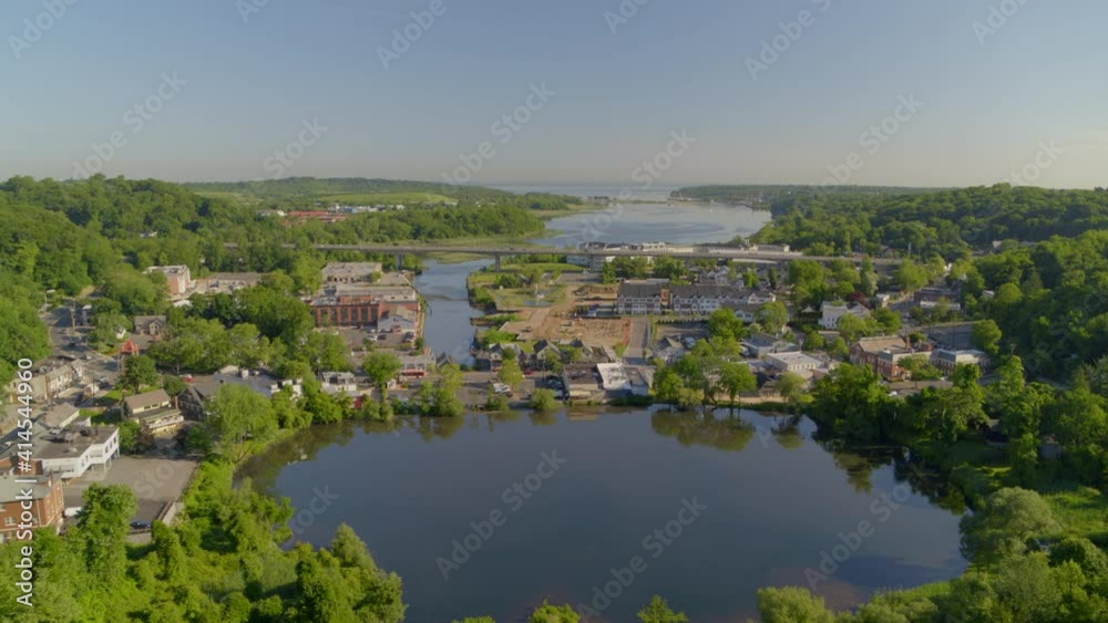 Aerial View of Roslyn Village and Pond on a Sunny Day Aerial View of Roslyn Village and Pond on a Sunny Day