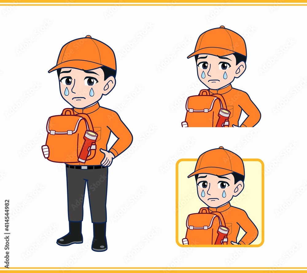 Young man in orange work clothes Young man in orange work clothes