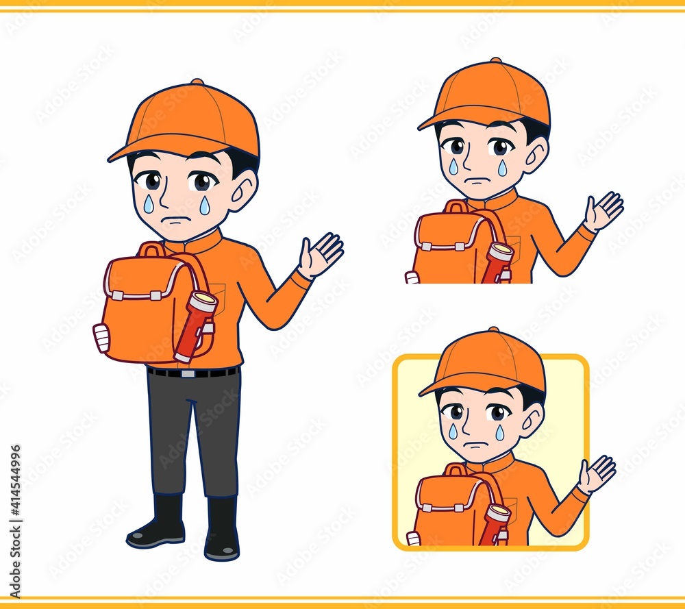 Young man in orange work clothes Young man in orange work clothes