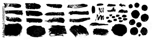 set of grunge black paint, ink brush strokes. brush collection isolated on white background. Trendy brush stroke for black ink paint,grunge backdrop, dirt banner,watercolor design and dirty texture.