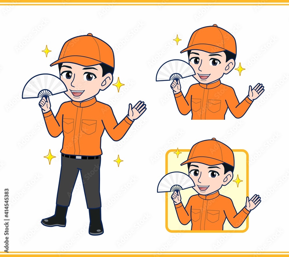 Young man in orange work clothes Young man in orange work clothes