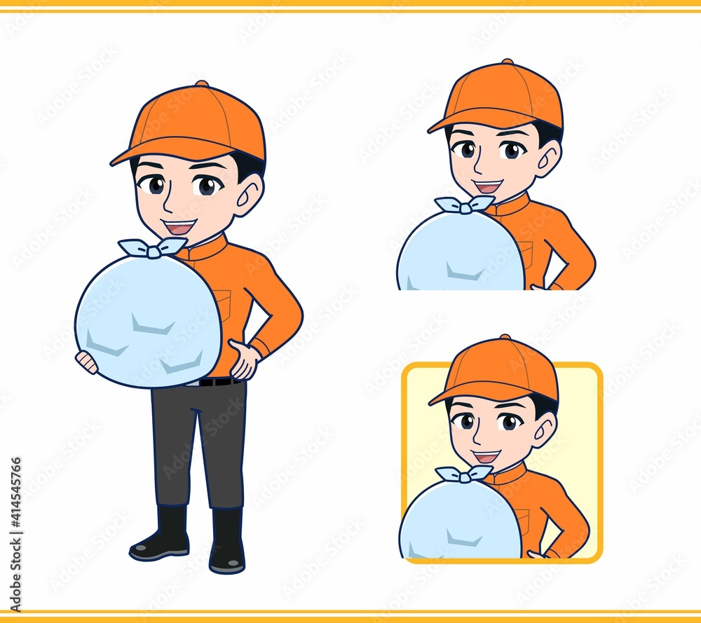 Young man in orange work clothes Young man in orange work clothes
