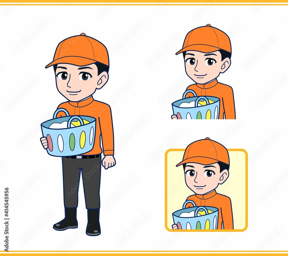 Young man in orange work clothes Young man in orange work clothes