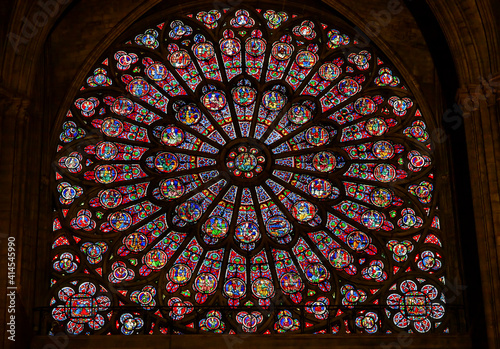 Rose window, Notre Dame Cathedral, Paris, France. Notre Dame was built between 1163 and 1250 AD.