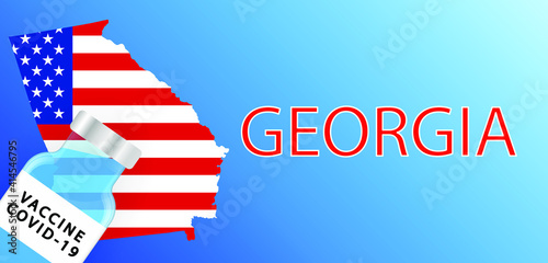 Vaccine in the Georgia. Map of the Georgia with a bottle of vaccine . Victory over the coronavirus in Georgia.