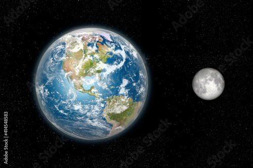 Daylight Earth and the Moon from space