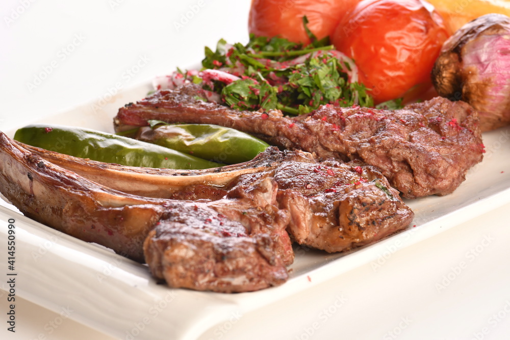 grilled beef steak on white background