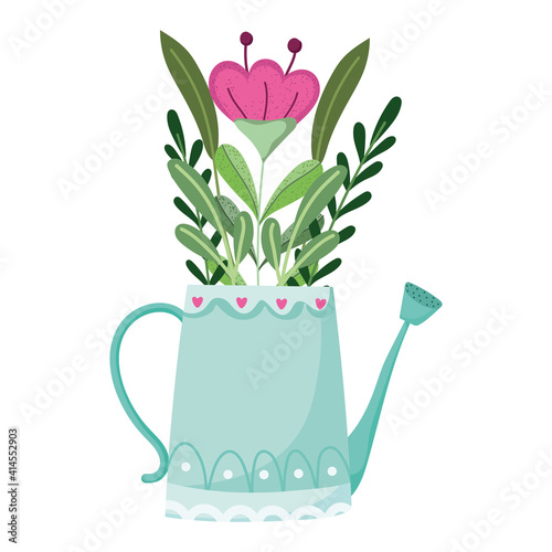 watering can with flowers decoration isolated style