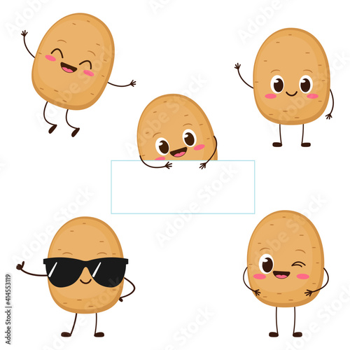 Cute happy potato character set