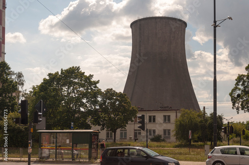 Blue cooling tower in abandoned power plant EC2 photo