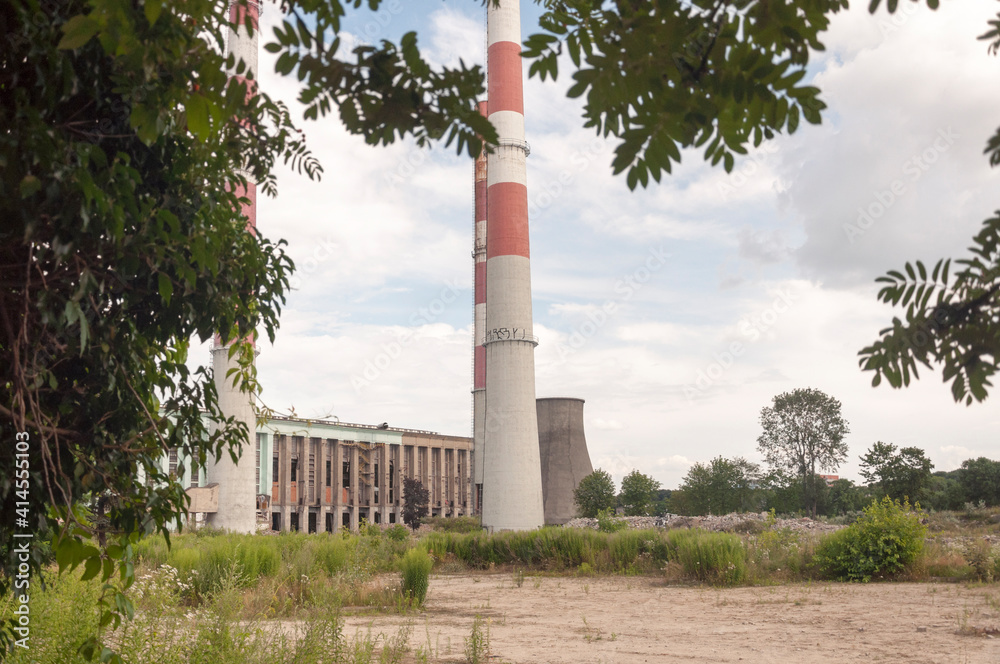 Obraz premium Blue cooling tower in abandoned power plant EC2