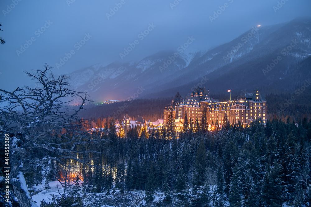 Fairmont Banff Springs hotel in the winter, Banff national park, Alberta, Canada