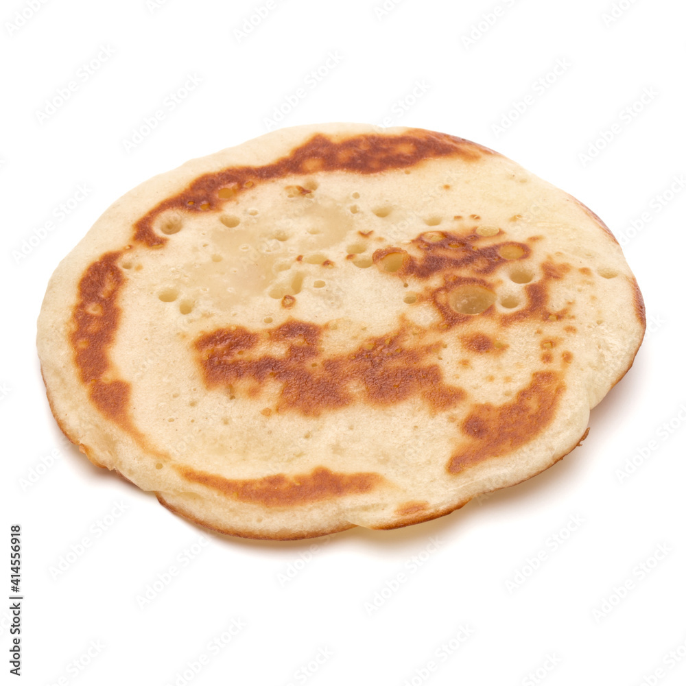 One pancake isolated on white background cutout.