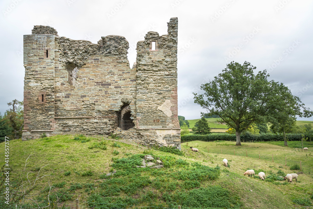English castle, Hopton Castle in Shropshire, UK
