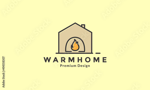 Fireplace with wood line home logo design vector icon symbol illustration