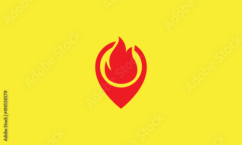 fire red with pin map location logo design vector icon symbol illustration