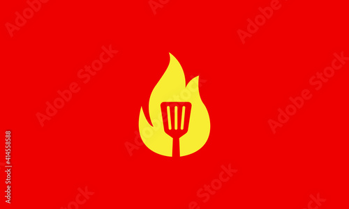 fire yellow with spatula logo design vector icon symbol illustration