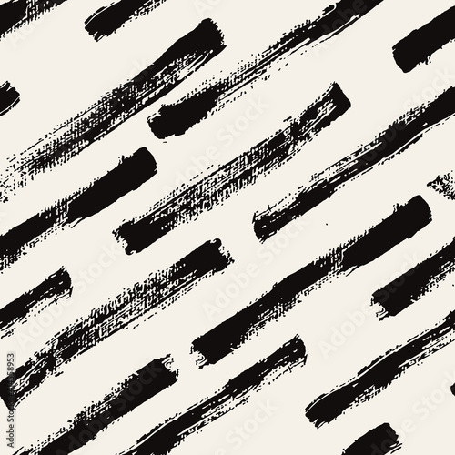 Vector seamless pattern. Abstract background with bold brush strokes. Black hand painted textured print. Monochrome hand made texture. Minimal graphic design. Can be used as swatch for illustrator. © Curly_Pat