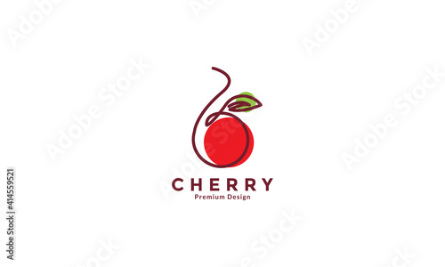 fruit red cherry with lines art colorful logo design vector icon symbol illustration