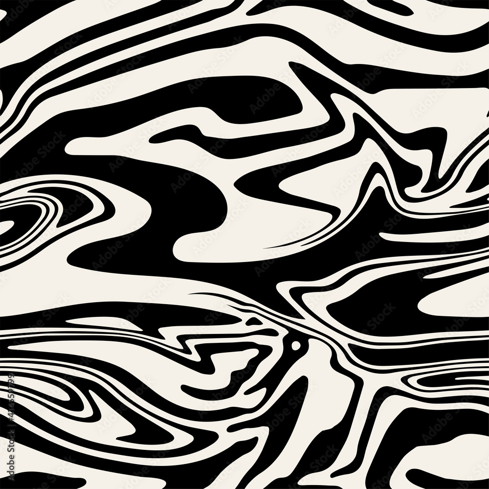 Vector seamless pattern. Abstract marble texture with monochrome fluid