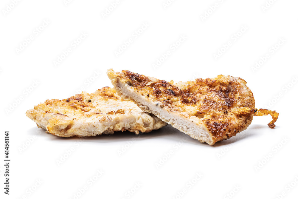 cooked chop pork meat isolated on white background. fried fillet cut out cooked chop pork meat isolated on white background. fried fillet cut out