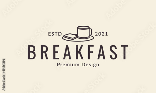 breakfast bread and coffee lines logo design vector icon symbol illustration