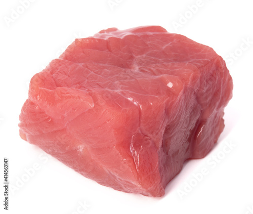 Raw chopped beef meat cube isolated om white background cut out.