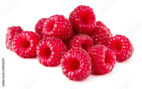 ripe raspberries isolated on white background close up