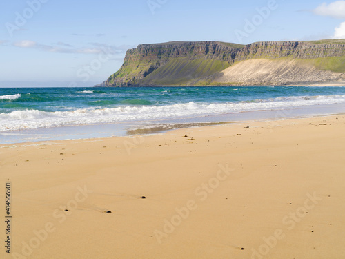 The sandy beach at Breidavik. The remote Westfjords in northwest Iceland.