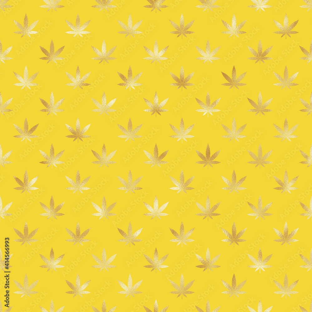Marijuana Seamless Pattern - Gold foil textured marijuana leaves repeating pattern design Marijuana Seamless Pattern - Gold foil textured marijuana leaves repeating pattern design