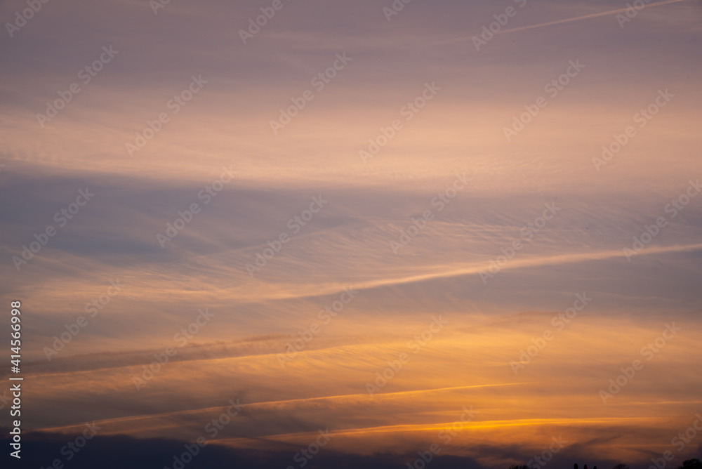 Graphic resource of a blue sky day with pink, sunrise, sunset clouds. Great for sky replacement, background for tranquility, heaven themed. 