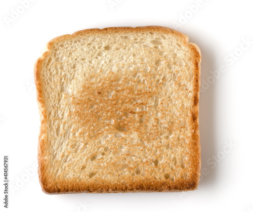 Toast slice isolated on white background close up. Top view.