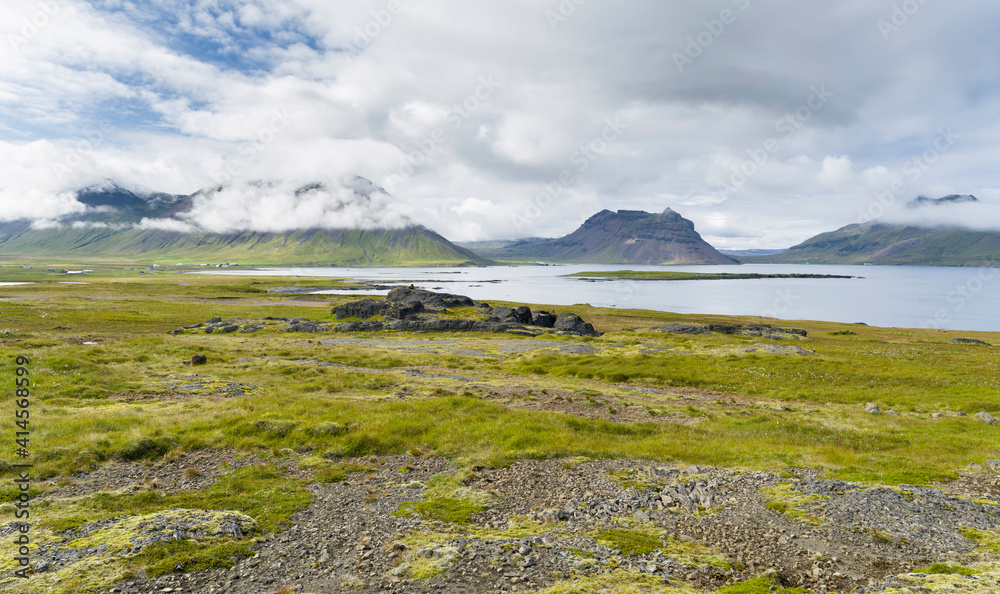 Landscape at bay Trekyllisvik in Arneshreppur. The Westfjords (Vestfirdir) in Iceland.