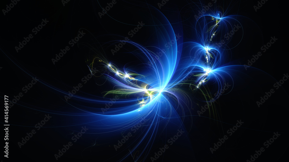 Abstract background, smooth blue lines on a black background. Abstract background, smooth blue lines on a black background.
