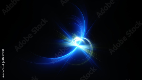 Abstract background, smooth blue lines on a black background.