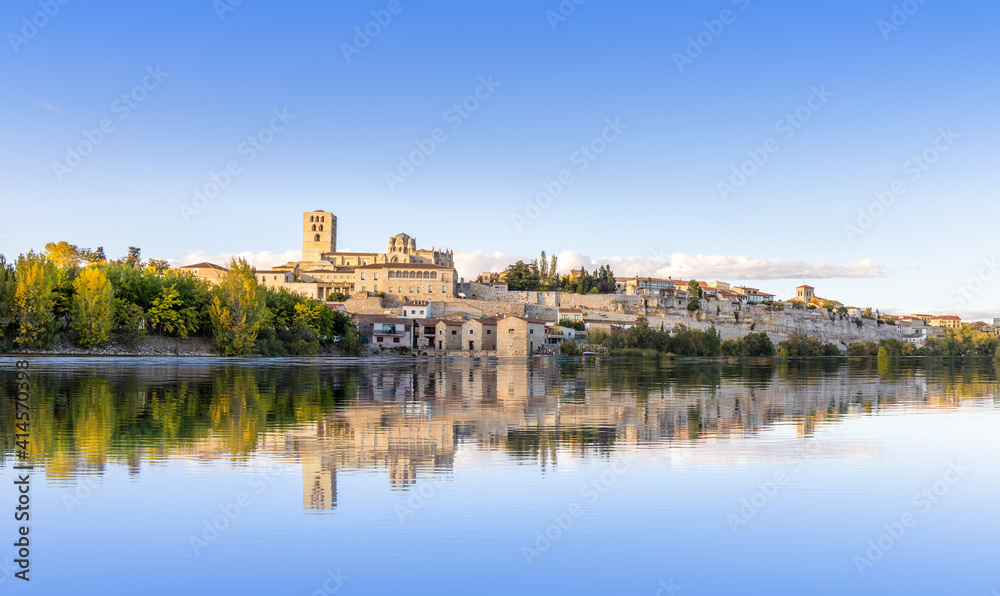 view of the medieval city of Zamora, Spain - Douro River.