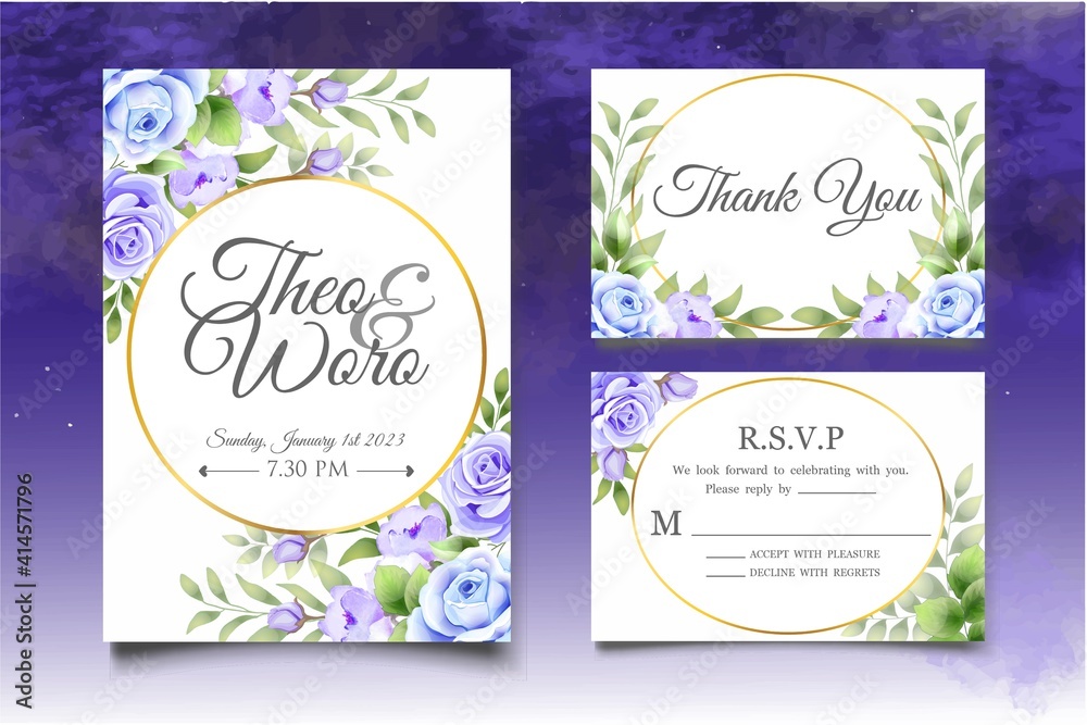 Hand drawing  floral wedding invitation template