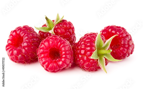 ripe raspberries isolated on white background close up